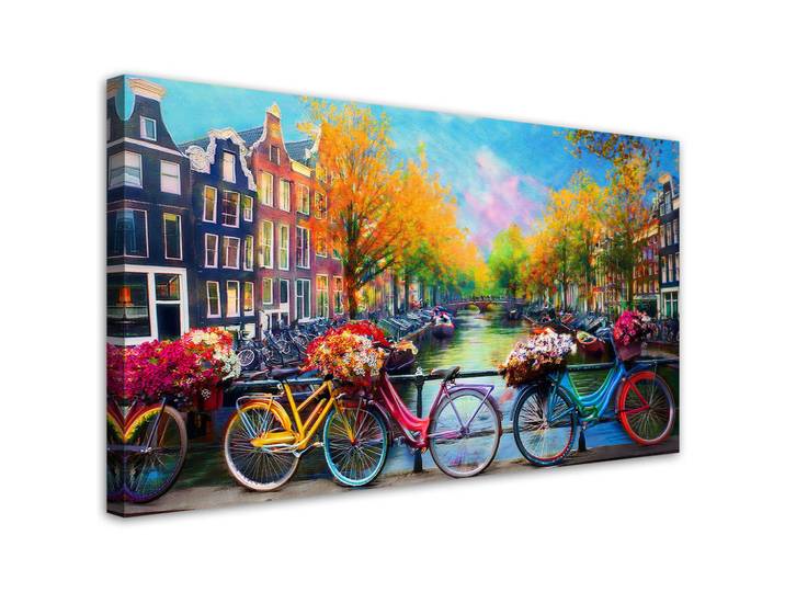 Feeby Leinwandbild Amsterdam Fahrräder Stadtlandschaft 120x60cm, Mehrfarbig, Religion/Spiritualität, Rechteckig, 120x60 cm, Bilder & Rahmen, Bilder, Leinwandbilder