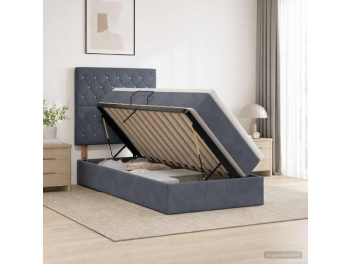 YUTAASU Samt Bett 90x200 mit Matratze Dunkelgrau Metallgestell, LED-Beleuchtung, Stauraum, mittelfeste Matratze