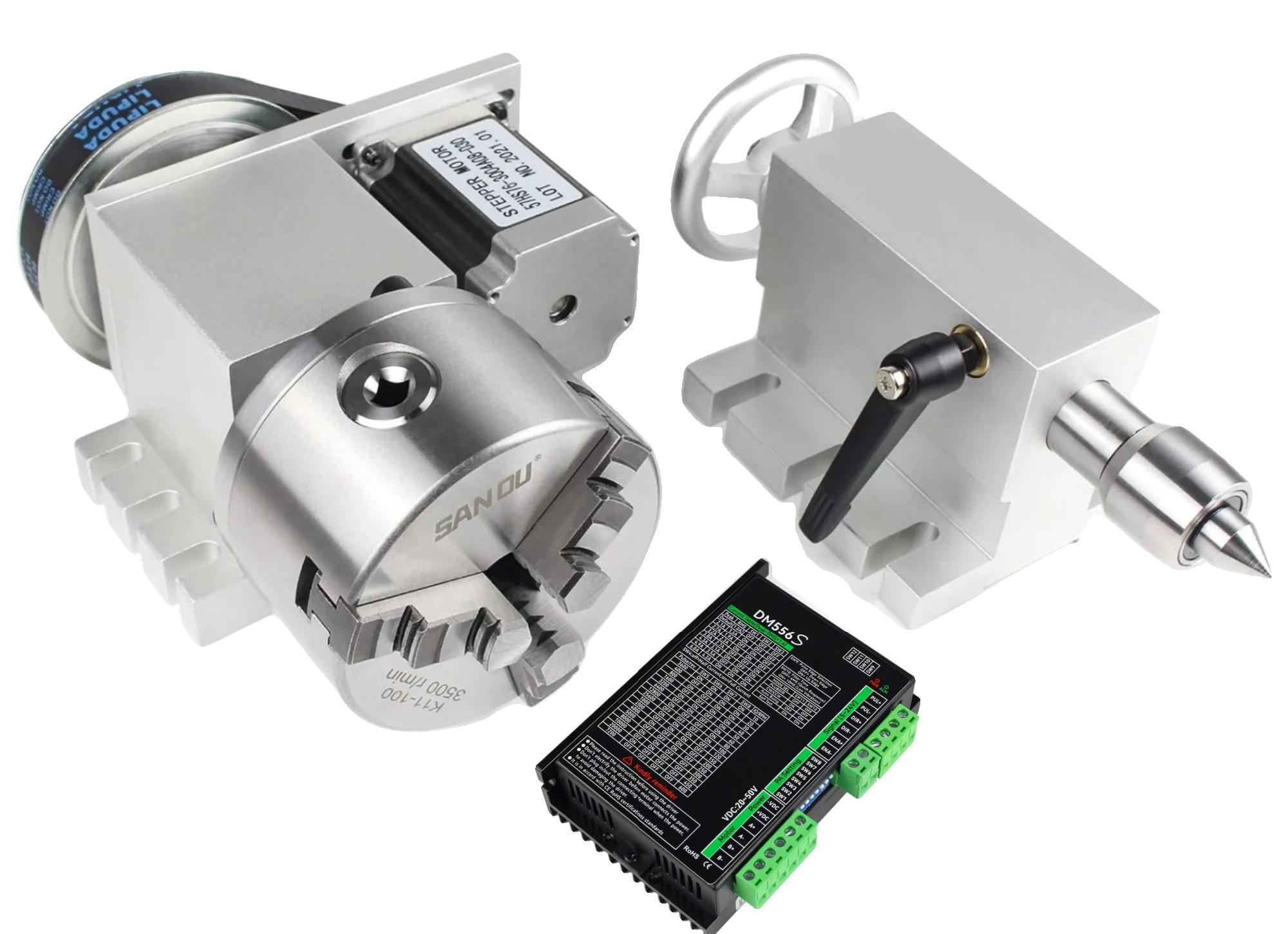 4. Achse Rotationsachse, Nema23 Schrittmotor, 4-Futter, 3 Backen K11-80 & Treiber