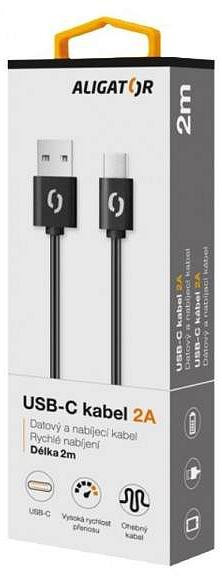 ALIGATOR Datakabel USB-C, 2A, 2 meter, zwart
