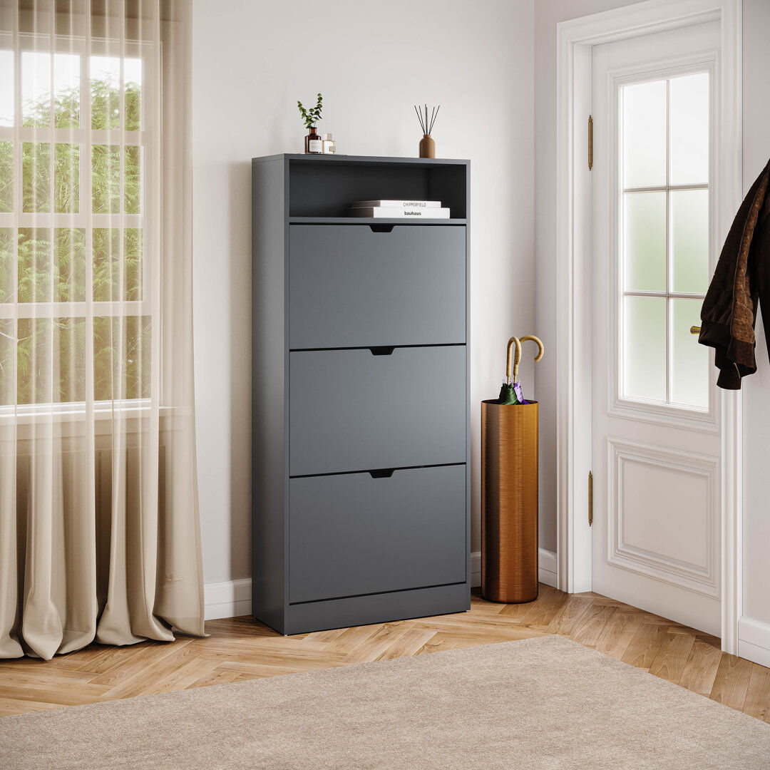 George Oliver 3 Drawer Shoe Cabinet with Open Shelf Modern Storage Furniture for Hallway Living Room Bedroom Grey