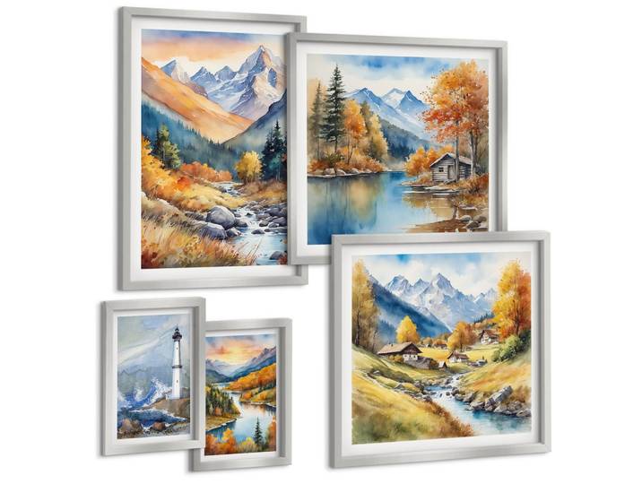 BILDER SET 5er Set - 50x50 cm & 20x30 cm & 40x60 cm Silberner Rahmen - Polnische Städte Ustka Tarnów Sopot