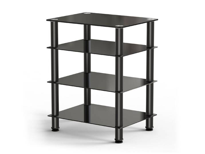 FITUEYES TV-Ständer 4-stöckiges HIFI-Regal mit höhenverstellbaren Ablagen, (HIFI-Möbel mit verstellbaren Füßen, aus Aluminium, Sicherheitsglas)