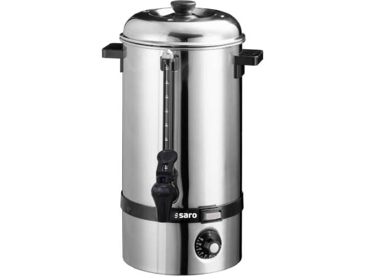 SARO Glühweinkocher/Heißwasserspender – 10 L – Edelstahl – Temperatur 30–110 °C – Kontrolllampen – Überhitzungsschutz – Modell HOT DRINK MINI