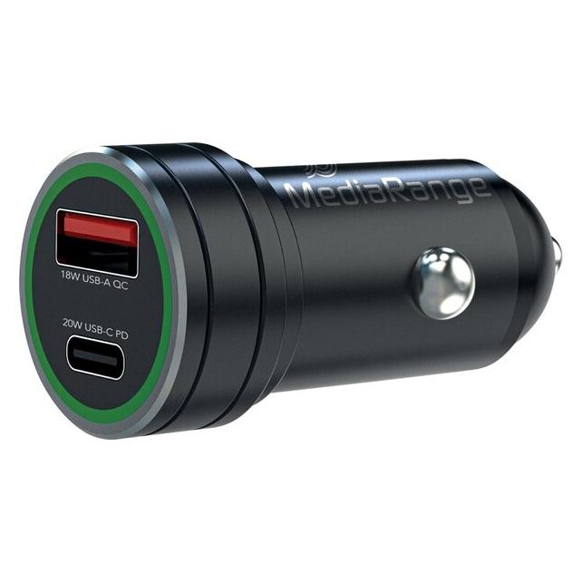 MediaRange Kfz-Ladegerät 1xUSB-A u.1xUSB-C schw. Alu-Gehäuse (MRMA120)