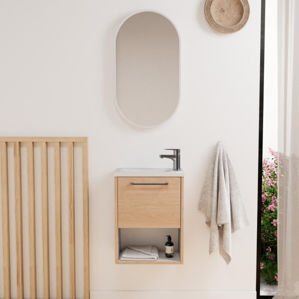 Mob In Ensemble meuble lave-mains + miroir Marron 40x53x21cm