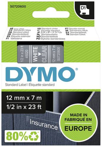 DYMO D1 45020 Bandfarbe: Transparent Schriftfarbe:Weiß 12 mm 7 m