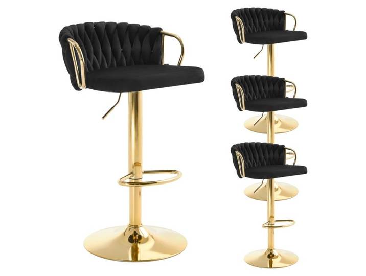 Tabouret de Bar WOLTU - Lot de 4 - Dossier Tissé - Base Évasée en Métal - Noir W0ATT0813-4