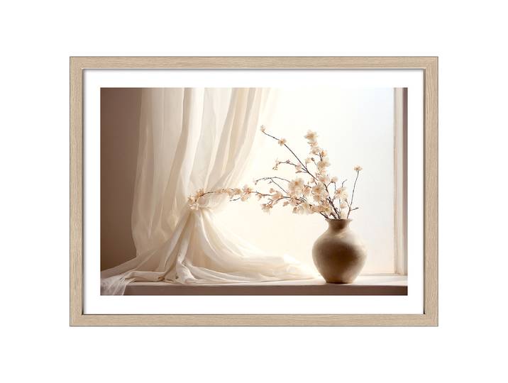 Tableau Nature morte fenêtre II Verre : verre float Cadre : panneau de fibres de bois à densité moyenne MDF , pelliculé Beige 55 x 75 x 3cm