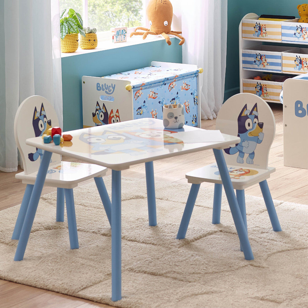 Bluey Children Kids Table and Chairs Set (2 Chairs Included) - Ideal for Arts & Crafts, Snack Time, Homeschooling, Homework & More Yes 44cm H X 50cm L X 50cm D