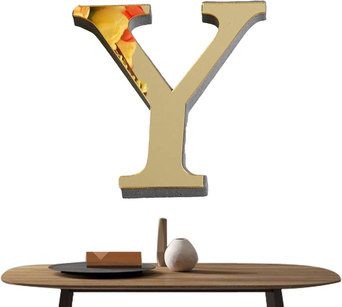 Acryl letters muur decoratie met 3D spiegel effect in lichtgoud