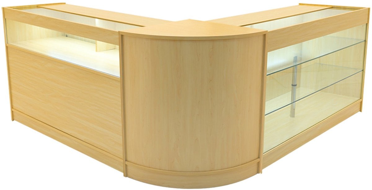 MonsterShop Triton 3-delige led winkeltoonbank set met glazen deuren - esdoorn