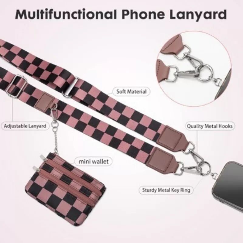 INF Longe de téléphone multifonctionnelle détachable en nylon avec large bandoulière et porte-monnaie Marron