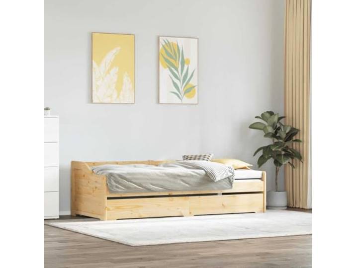 KTHLBRH Kinderbett mit Rollen IRUN 90 x 200 cm Massives Kiefernholz, Lattenrost inklusive, ausziehbares Schlafsofa, 2 notwendige Matratzen
