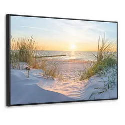 LEINWAND Bilder mit Rahmen - Strand - Sonne - Düne - Gras - Sand - Horizont - 120x80