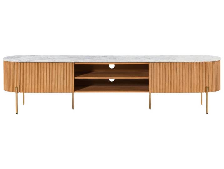 TV-Board Mango 220x36x51 natur lackiert / Marmor weiß BARCELONA #512