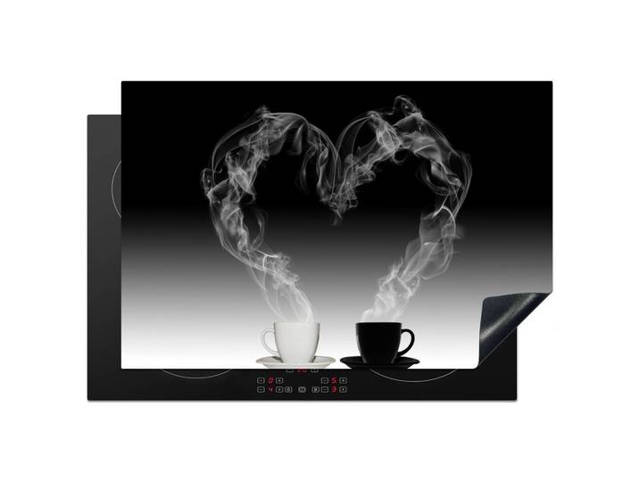 HERDABDECKPLATTE Kaffee - Herz - Schwarz und weiß - Tassen Ceranfeldabdeckung 78x52 cm
