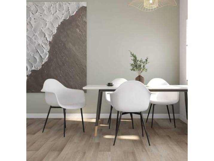 KTHLBRH Esszimmerstühle 4 STK Weiß Polypropylen mit Metallbeinen Minimalistisch, leicht zu reinigen, ergonomische Rückenlehne, stabil, modernes Design