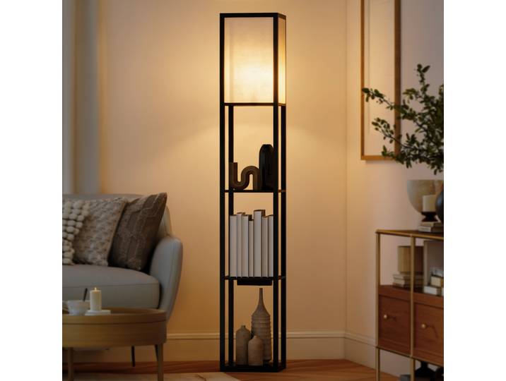 HOMCOM Lampadaire Noir avec Étagères et Ports USB