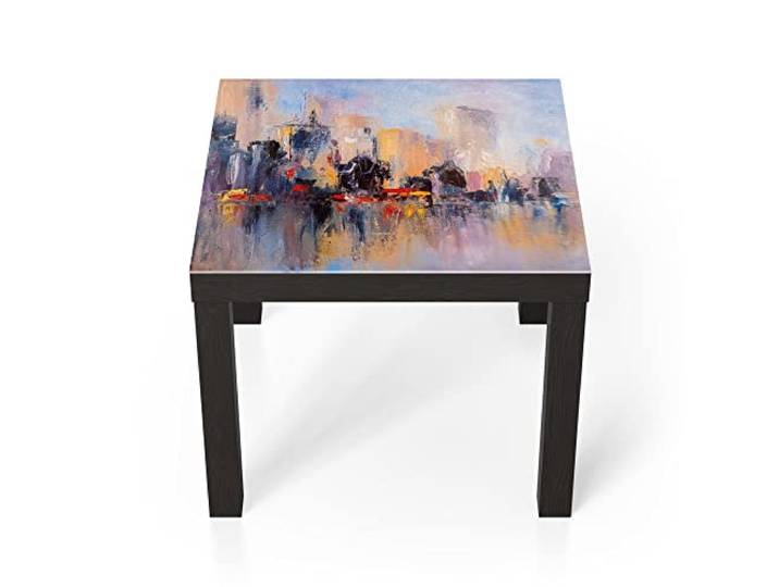 DEQORI Glastisch schwarz klein 55x55 cm Motiv Wolkenkratzer am Wasser ausgefallener Beistelltisch aus Glas Hochglanz Couchtisch fürs Wohnzimmer moderner Couch Tisch mit Design