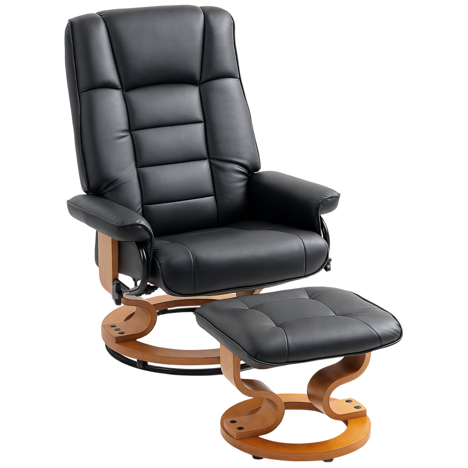 HOMCOM Relaxfauteuil met hocker, draaibaar en kantelbaar, zwart kunstleer