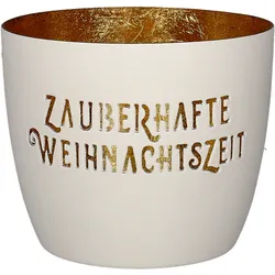 Madras Windlicht M mit Motiv Zauberhafte Weihnachtszeit weiß/gold