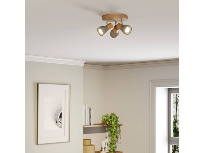 Lindby Strahler Filiz, 3-flg., Ø 20 cm, Holz, Beton, E14 Filiz Lindby, dimmbar, alu / grau / zink, für Schlafzimmer, Beton, Skandinavisch, Strahler