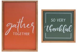 Gather And Thankful Sentiment Sign (Set Of 2) by Melrose in Green