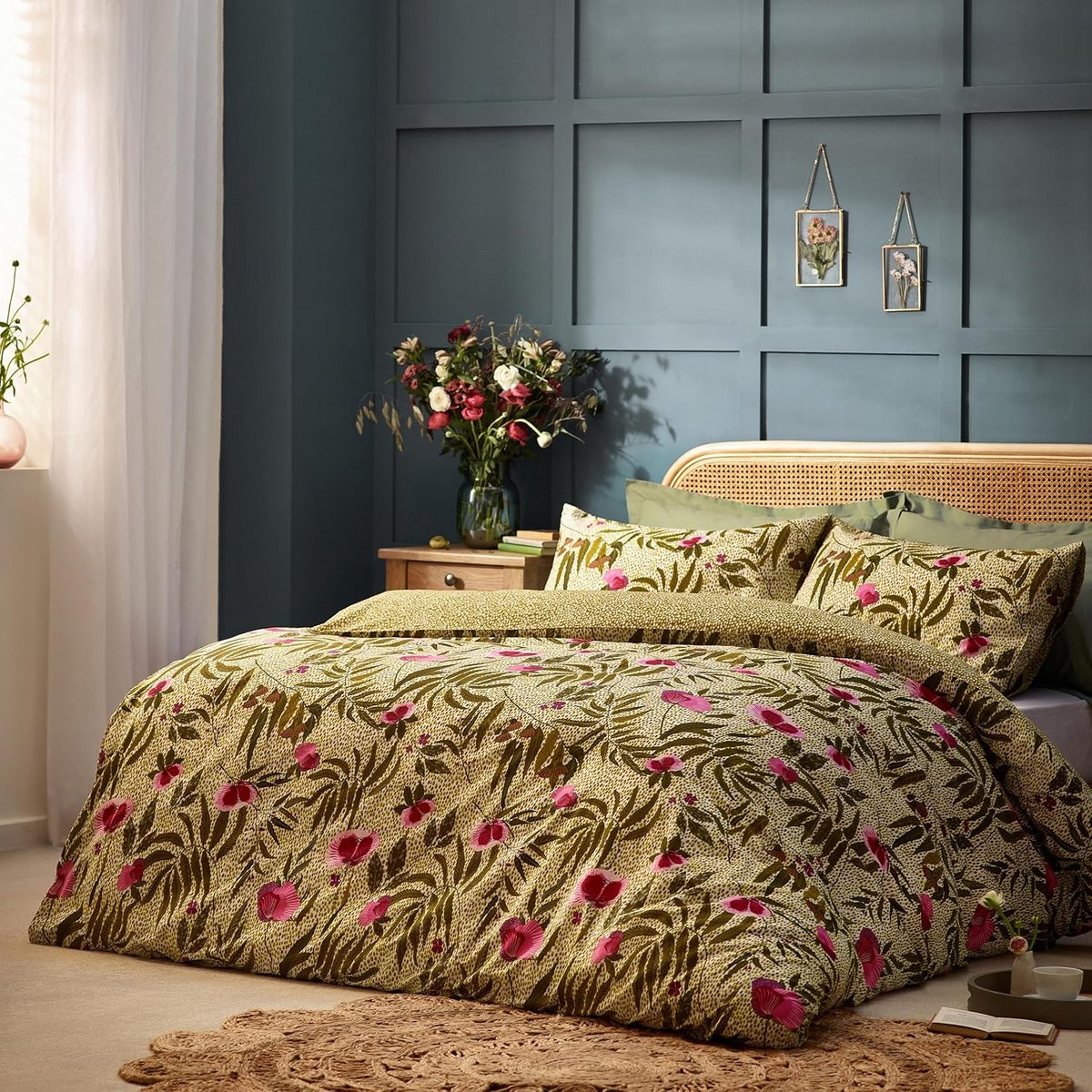 Tweepersoons Dekbedovertrek Set met Roze Klaproos Print