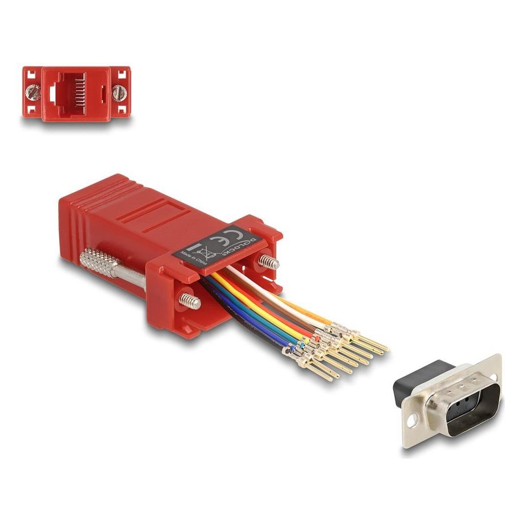 Delock D-Sub 9 Pin Stecker zu RJ45 Buchse Montagesatz rot (0.05 m) (67103)