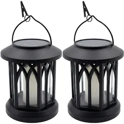 HI, Laterne, 2er-Set LED Solar Laterne im Retro Gehäuse für Garten und Balkon, mit weisser LED Kerze und Flammene