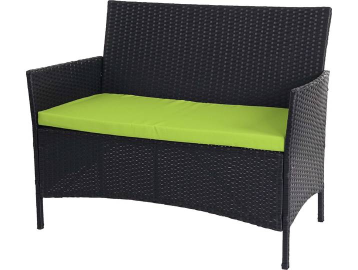Poly-Rattan Gartenbank Halden, Sitzbank Bank - anthrazit, Kissen grün