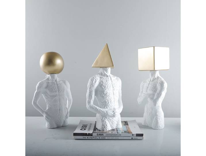 Tête géométrique blanche en résine, artisanat créatif, corps masculin, sculpture humaine, décoration de salon, ornement de bureau, accessoires de décoration pour la maison