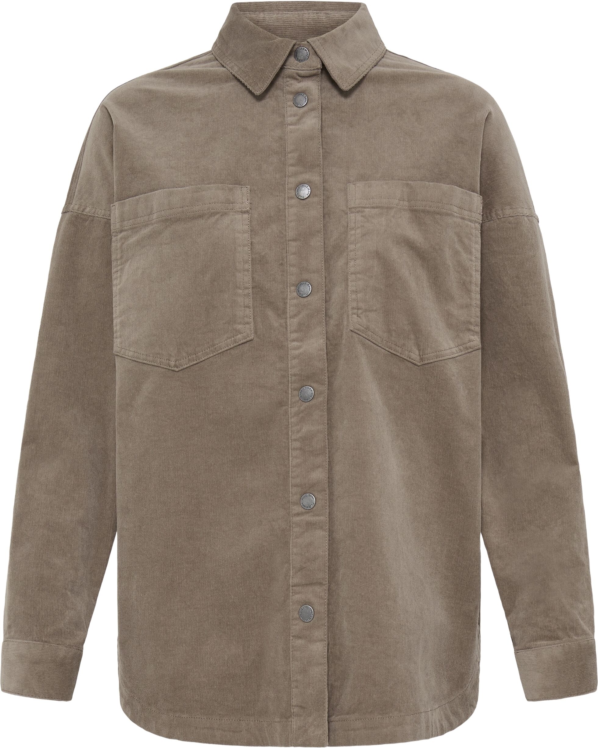 Hemdjacke PULZ JEANS "Damen Overshirts PZSALLY", Damen, Gr. S, braun (walnut), Obermaterial: 83% Baumwolle CO. 15% Viskose CV. 2% Elasthan EL., Jacken
