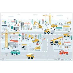 KINDERTEPPICH Baustelle - Traktor - Bagger - Auto - Design Spielmatte 135x90 cm