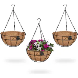 Relaxdays, Blumentopf, 3x Blumenampel (31 x 31 x 48 cm)