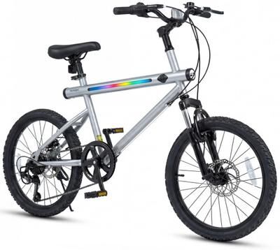 Costway 20 Inch Commuter Bicycle LED-lit with 6-Speed Shimano Twist Shifting and Stereo Speakers-Silver
