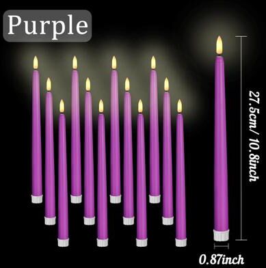 Uplifted Finds 12 To 108 Pcs Flameless LED Taper Candles Flickering Electric Faux Candlesticks For Wedding Church Decor purple 72pcs