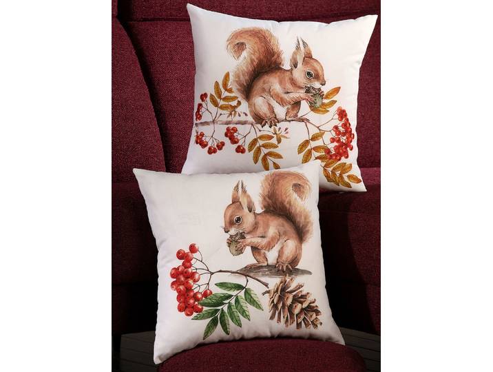 Kissenbezüge mit Eichhörnchen-Motiven, Bunt, Eichhörnchen auf Zweig