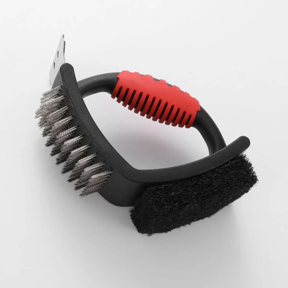 INF Herzförmige BBQ-Grillreinigungsbürste mit Kupferdraht, Scheuerpad und PP-Griff – 3-in-1 Schaber für Grillroste und