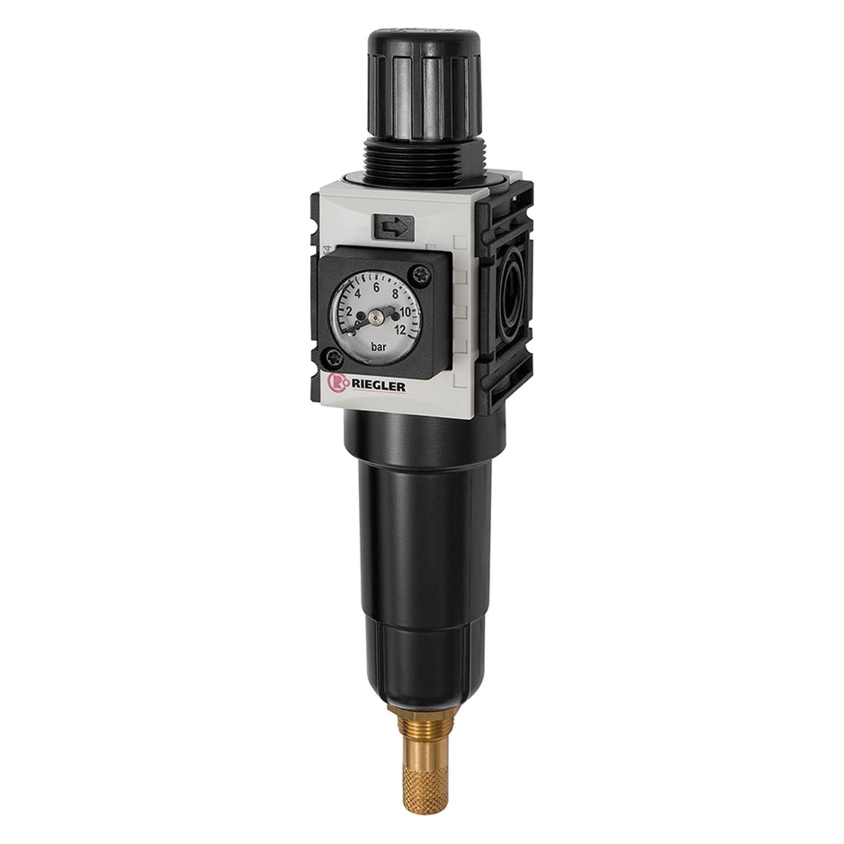 Riegler Filterregler "FUTURA-mini" M-Beh., Kompaktmano, VA, G 1/4, 0,5-10 (FUM 821 M-10-KM)