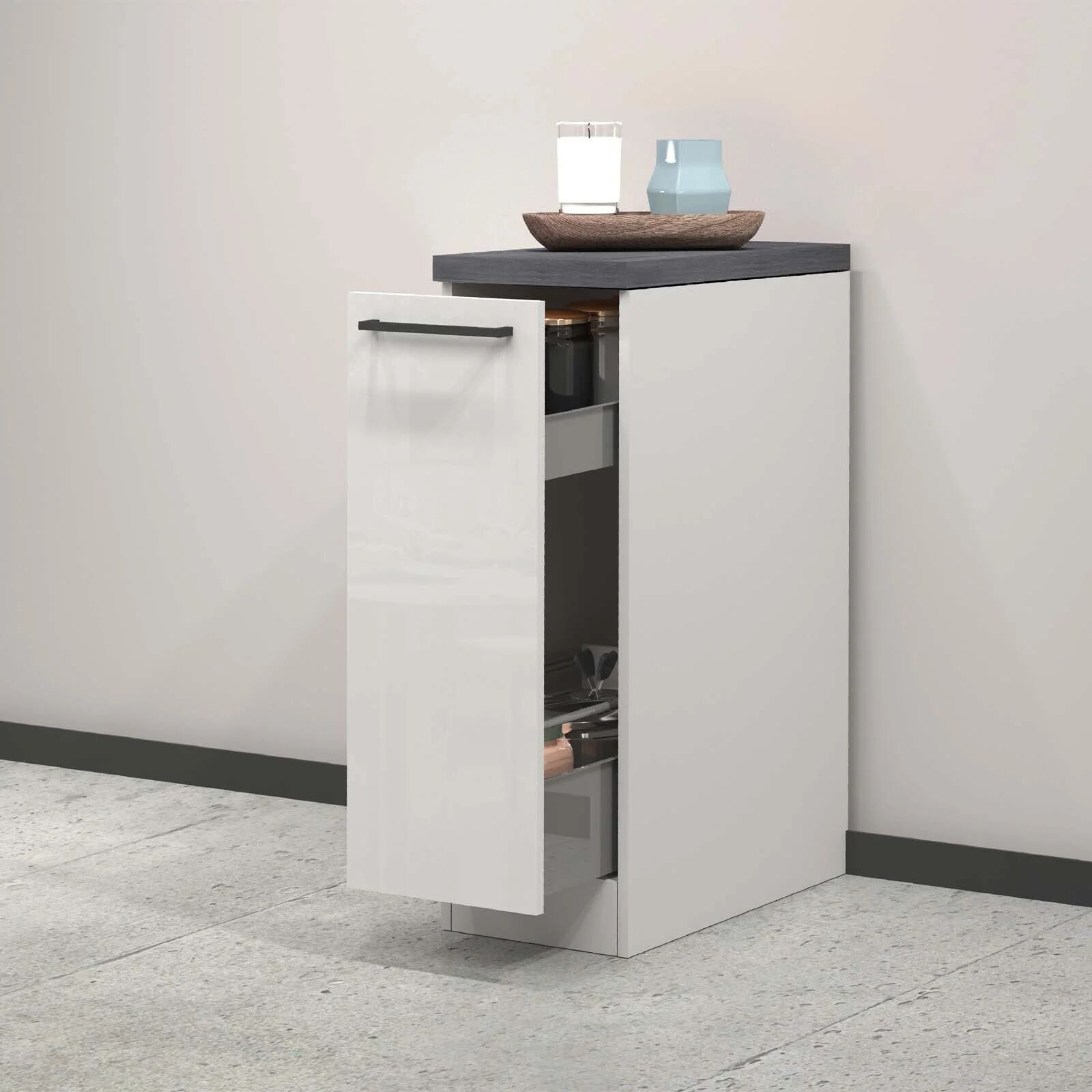 garneroarredamenti Dispensa cucina bassa 30x85h cm scorrevole bianco grigio pietra Gourmet