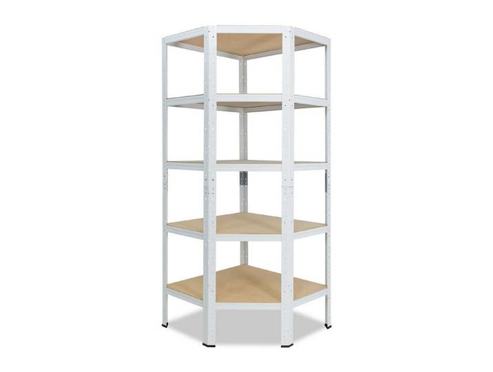 shelfplaza Eckregal HOME, 180x70x40cm weiß, Metall Eckregal stehend mit 5 Böden, Corner Shelf 265kg Tragkraft Schwerlastregal Ecke, Steckregal verzinkt Eckregal Keller Garagen Regal