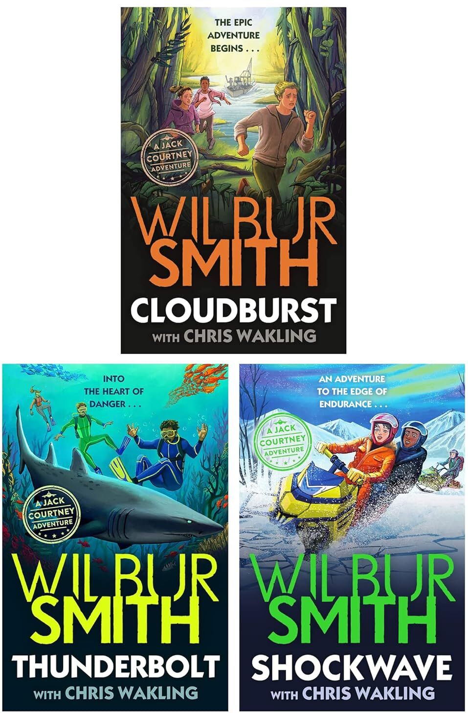 Piccadilly Press Jack Courtney Adventures 3 Books Collection Set by Wilbur Smith - Cloudburst, Thunderbolt, Shockwave - Paperback - Ages 9-12 - Eco-Thriller Adventure