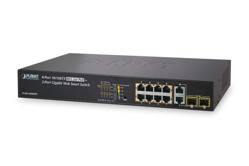 Planet FGSD-1008HPS Slimme Switch - 8 x 10/100 (PoE+)