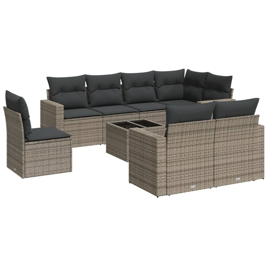 Modulare Garten-Lounge-Sitzgruppe, 9-teilig, mit Stauraum, wasserabweisendem Beutel und Kissen, aus PE-Rattan und Hartglas, Grau