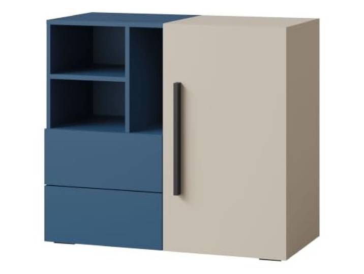 Mirjan24 Kommode Latkop 1D2S OM08 für Jugendzimmer (Meerblau) Sideboard mit Tür, 2 Schubladen, gedämpften Scharnieren, Push-to-Open-Schubladen mit Kugelgleitschienen, B/H/T: 91/80/40 cm