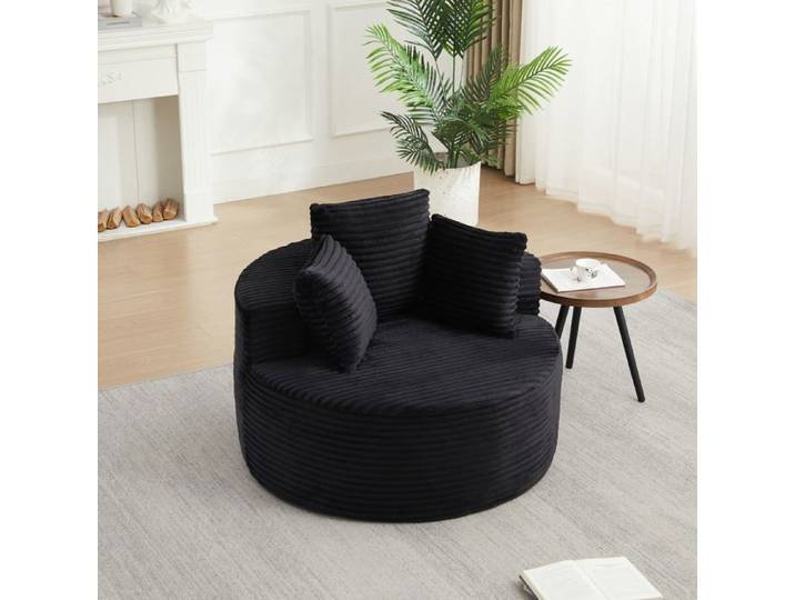 Fauteuil lounge rond surdimensionné velours côtelé fauteuil nuage moderne assise profonde salon chambre -110 × 110 × 82 cm Noir