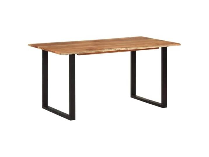 GHVBNMF Esstisch 154x80x76 cm Massivholz Akazie Küchentisch Industriell Rustikaler Echtholztisch mit natürlicher Baumkante und schwarzen Stahlbeinen für Esszimmer und Küche.