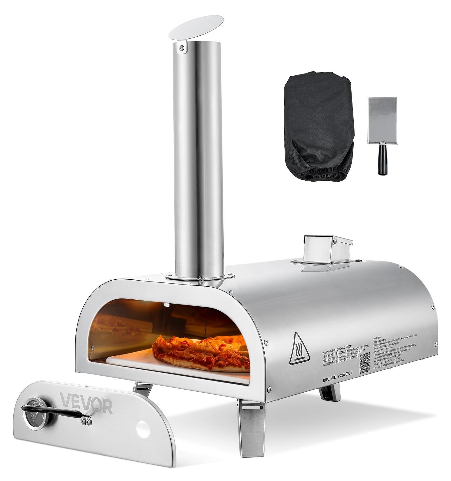 Pizzaofen Outdoor 30,5 cm, Holz & Gas, 538 °C, klappbare Beine, Edelstahl